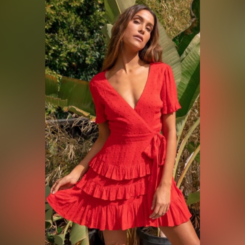 NWT Lulus Red Dot Ruffle Dress